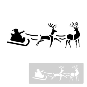 Św. Mikołaj w saniach z reniferami - świąteczny szablon malarskie wielokrotnego użytku, wizualizacja czarno-biała