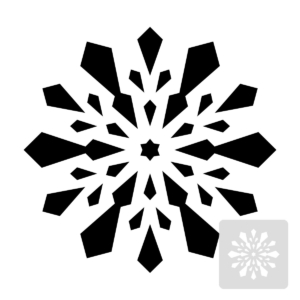 Płatek śniegu, śnieżynka - świąteczny szablon malarskie wielokrotnego użytku, wizualizacja czarno-biała